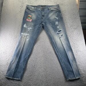 Vintage Akoo Jeans Mens 42x34 Blue Cotton Denim Straight Baggy Faded Distressed